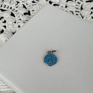 Sterling Silver Typewritten Bright Blue D Initial Round Charm